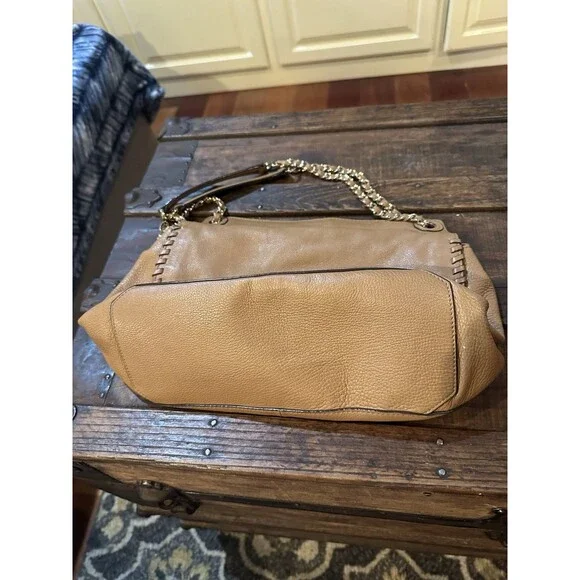 Tory Burch Marion Whipstitch Saddle Bag Tan Leather 2-way Bag Soft - Picture 7 of 10